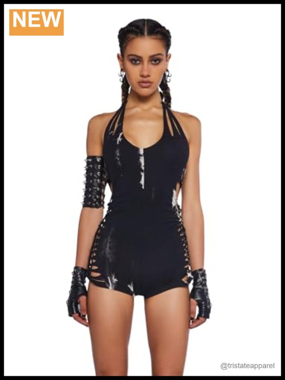 Tie Dye Halter Romper Shredded Cutout Festival Clubwear